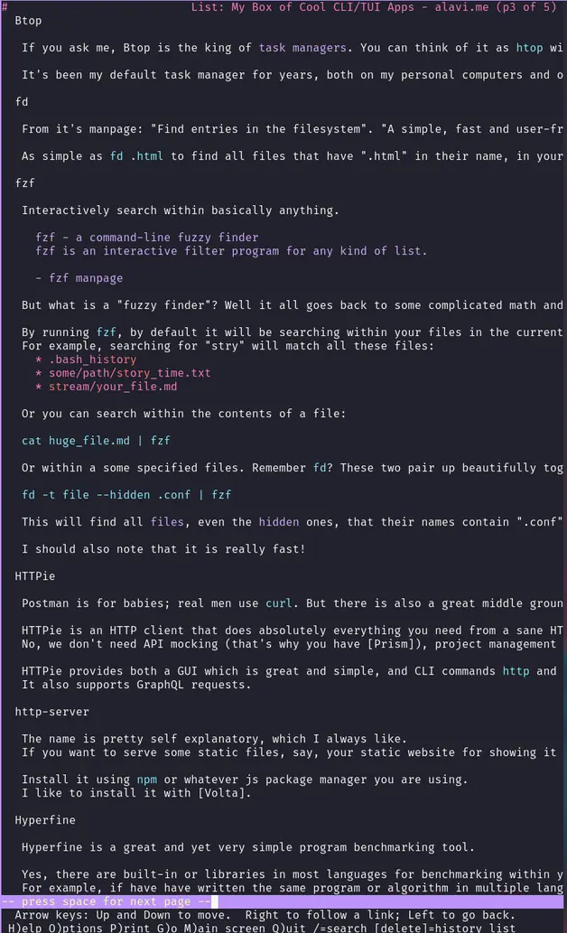 Screenshot of Lynx browser showing this webpage